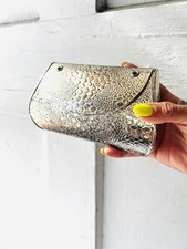SAKS FIFTH AVENUE 70s 70 s Vintage Italian Silver Metal Snakeskin Handbag Clutch