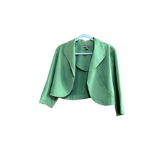 Maya Brooke Size 14 Apple Green Corp Core Cropped Blazer Open Front 3/4 Sleeves