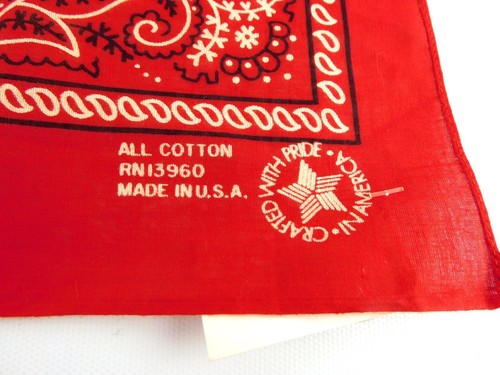 Vintage Red Paisley Cotton Bandana Made in USA Biker Head Scarf New NOS - Picture 3 of 4