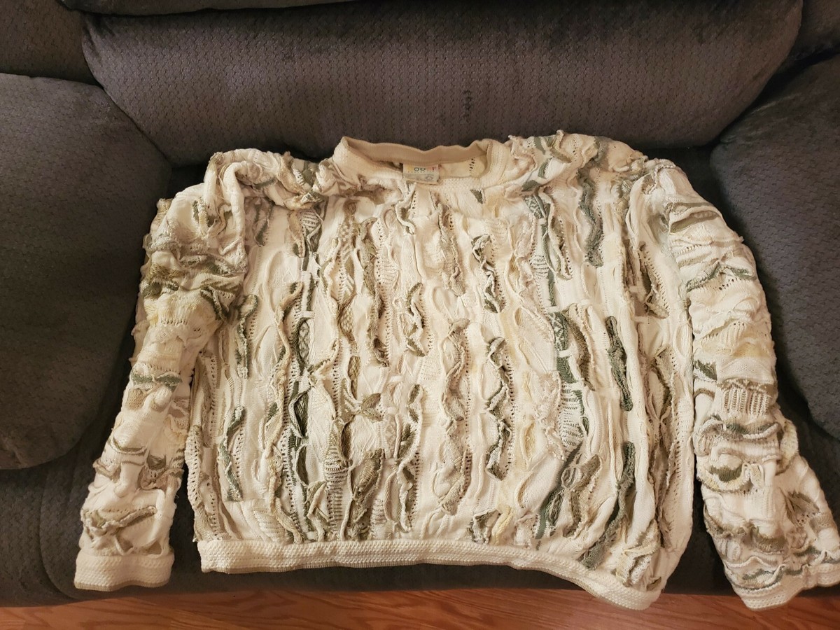 Pull Vintage Coogi Blanc Et Gris - Taille XL - Très Bon état Occasion
