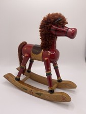 Vintage Hand Painted Red Wood Rocking Horse Christmas Figurine 7" x 7  