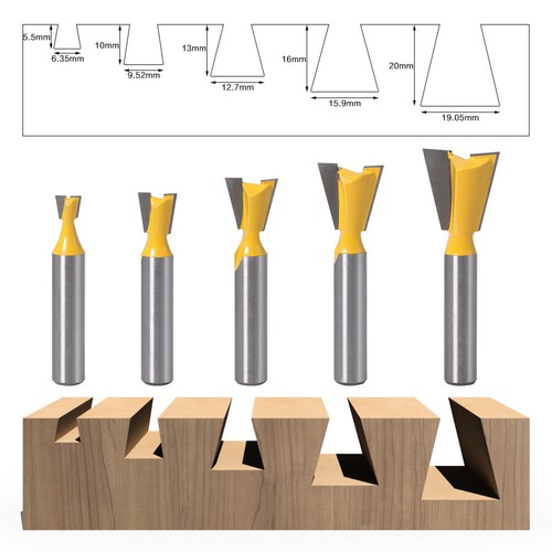 5pcs 8mm Shank Carbide Dovetail Joint Router Bit Set Woodworking Cutter Tool - Picture 4 of 10