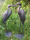 Cast Iron Heron Pair Garden Home Ornament Statue Bronze Effect