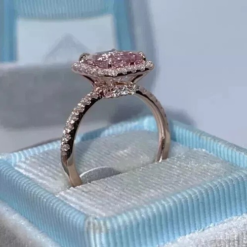 Lab Created Morganite 3Ct Emerald Cut Halo Engagement Ring 14k Rose Gold Plated - Picture 2 of 6