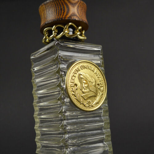 Glasflasche - leere Schnapsflasche - Plakette "Rectum Omnia Mundi" - Vintage - Bild 3 von 5