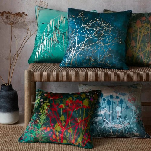 Clarissa Hulse Meadow Grass Teal Velvet Cushion 50cm - Feather Inner - RRP £45 - Picture 3 of 9