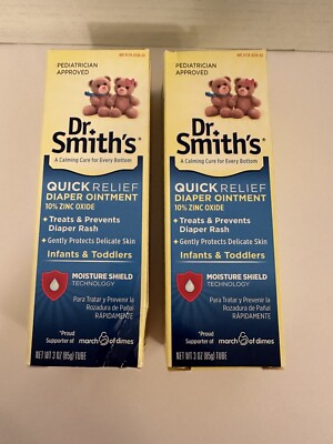 NIB Dr. Smiths Quick Relief Diaper Ointment 10% Zinc Oxide 3 Oz Lot Of 2