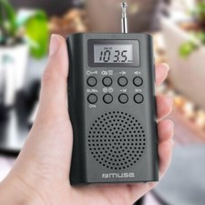 Muse Pocket PLL Radio FM/MW, 40 Pre-Set Stations Manual/Auto Search, Black M-02R