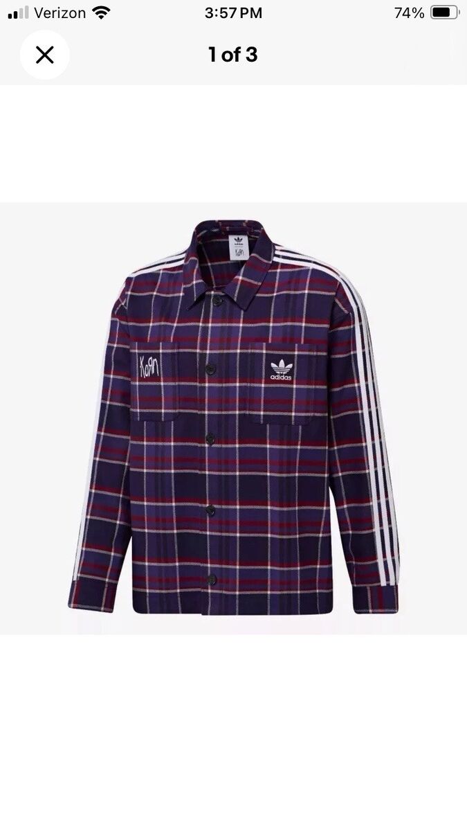 Adidas x Korn Long Sleeve Purple Flannel Overshirt Mens XL Adidas x Korn Long Sleeve Purple Flannel Overshirt Mens XL