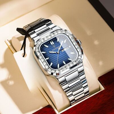 Herren Klassische Uhr Edelstahl Datum Quarz Armbanduhren Wasserdicht Leuchtend