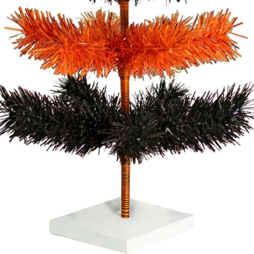 Halloween Themed Orange and Black Layered Tinsel Christmas Tree Stand Included - Picture 3 of 28