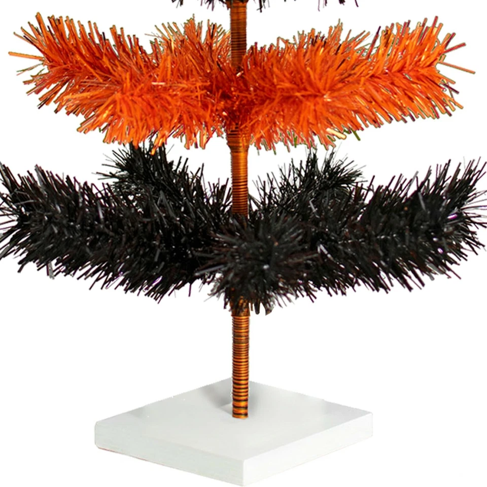 Halloween Themed Orange and Black Layered Tinsel Christmas Tree Stand Included - Image 3 of 4