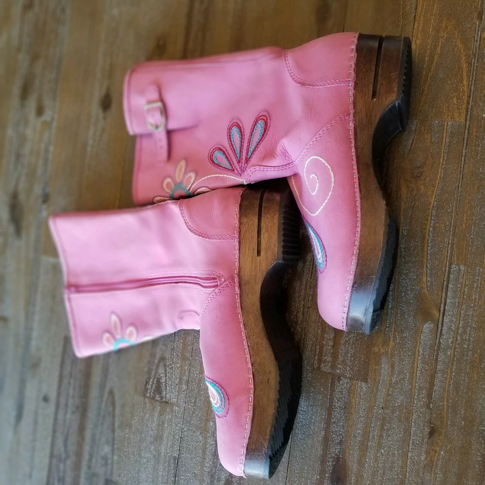 Hanna Andersson Rosa Cremallera Interior Rosa Cuero Botas Grandes Niños Niñas EU 37 US 4.5-5 Foto 3 de 4