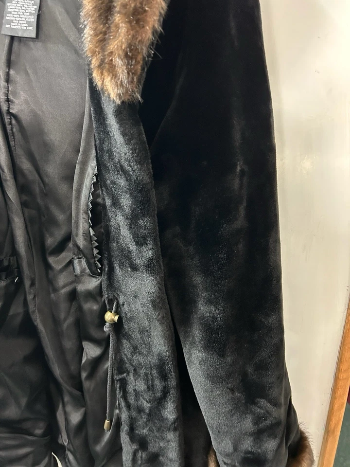 DENNIS BASSO искусственного меха черный и коричневый с капюшоном пальто большого размера куртка карманы размер XL - Изображение 4 из 4