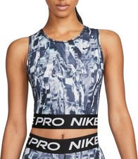 NEW Nike DQ5566-010 Pro Dri-Fit All-Over Print Cropped Halter Tank Top Women's M