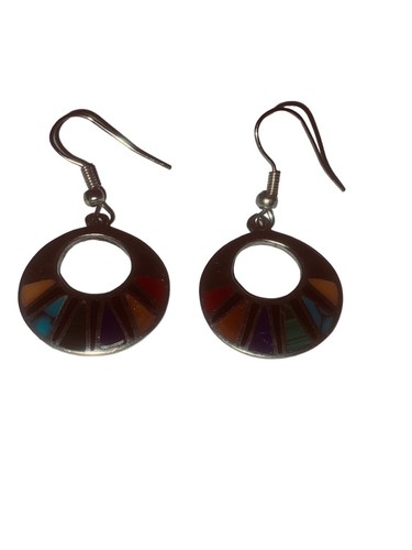 Vintage Stamped Alia 1991 Mexico Enamel Dangle Pierced Hook Earrings - Picture 9 of 24