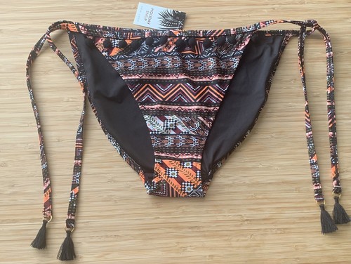 Bikiniunterteil Slips mit aztekischem Druck Größe 14 Krawatte Seiten Bommel Borte vorne