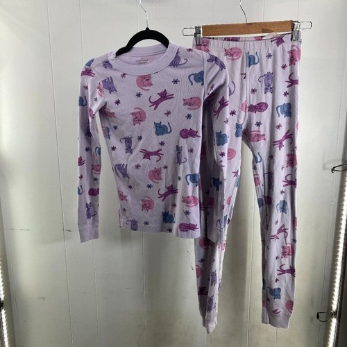 Hanna Anderson moon and back organic cotton purple cat long johns size 10