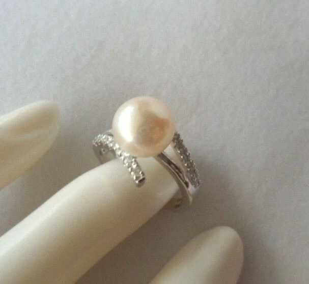 Vintage Jewellery Pearl Sapphire White Gold Ring Antique Deco Jewelry size M   - Image 3 of 4