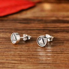 Mens Women 925 Sterling Silver Triangle Round Stud Earrings A4067