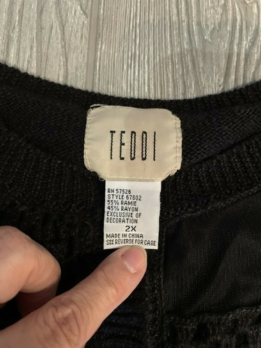 Teddi Womens Size 2X Black Sweater Cardigan Knit Patchwork Detail - Picture 6 of 8