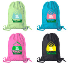 Personalized Easter Basket Bags, Cotton Drawstring Backpacks - Dots Egg