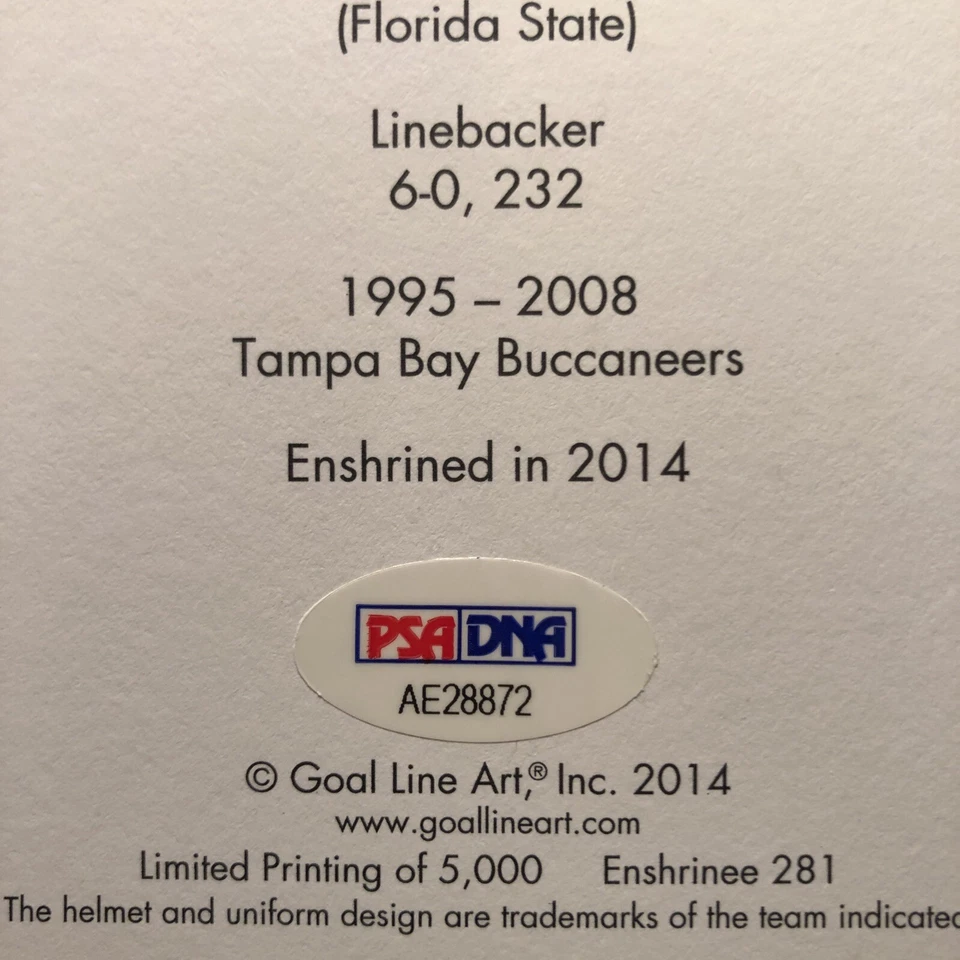Derrick Brooks Signed TB Buccaneers Goal Line Art Card PSA/DNA AE28872 - Image 4 of 4