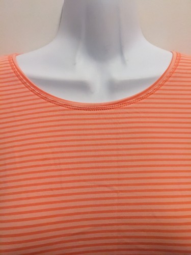 Lands End Women's Medium Orange Striped Short Sleeved Athletic Shirt - Picture 2 of 7