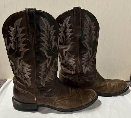 Ariat Western Leather Brown W/ Pink Boots 7B - Picture 2 of 12