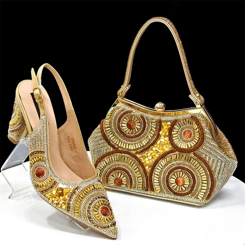 New Italian Luxury Sandals High Heels 8 CM Rhinestone Matching Shoes And Bag Set - Picture 14 of 29