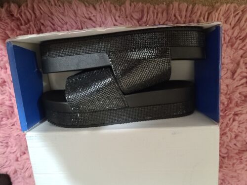 Black Wedge Platform Sandal Heel, Slides, Open Toe Slides, Size 10