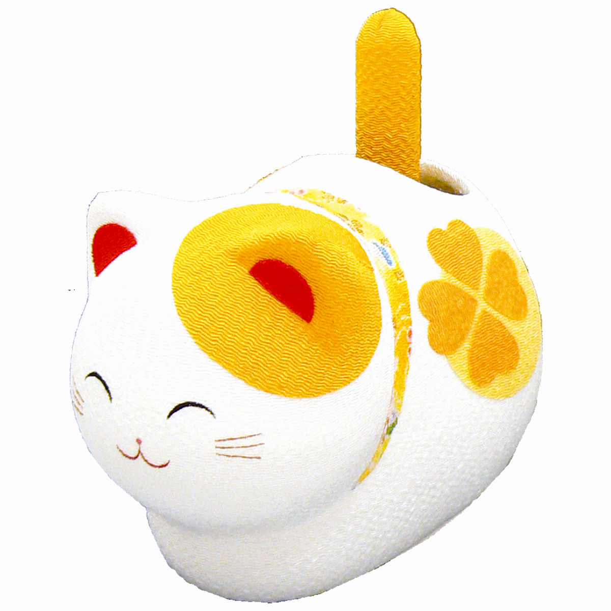 Solar Powered Kyoto Chirimen Maneki Neko Yellow Cat Bobble Tail