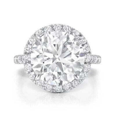 6,36 TCW Rundschliff Moissanit Halo Verlobungsring 14K Weißgold vergoldet