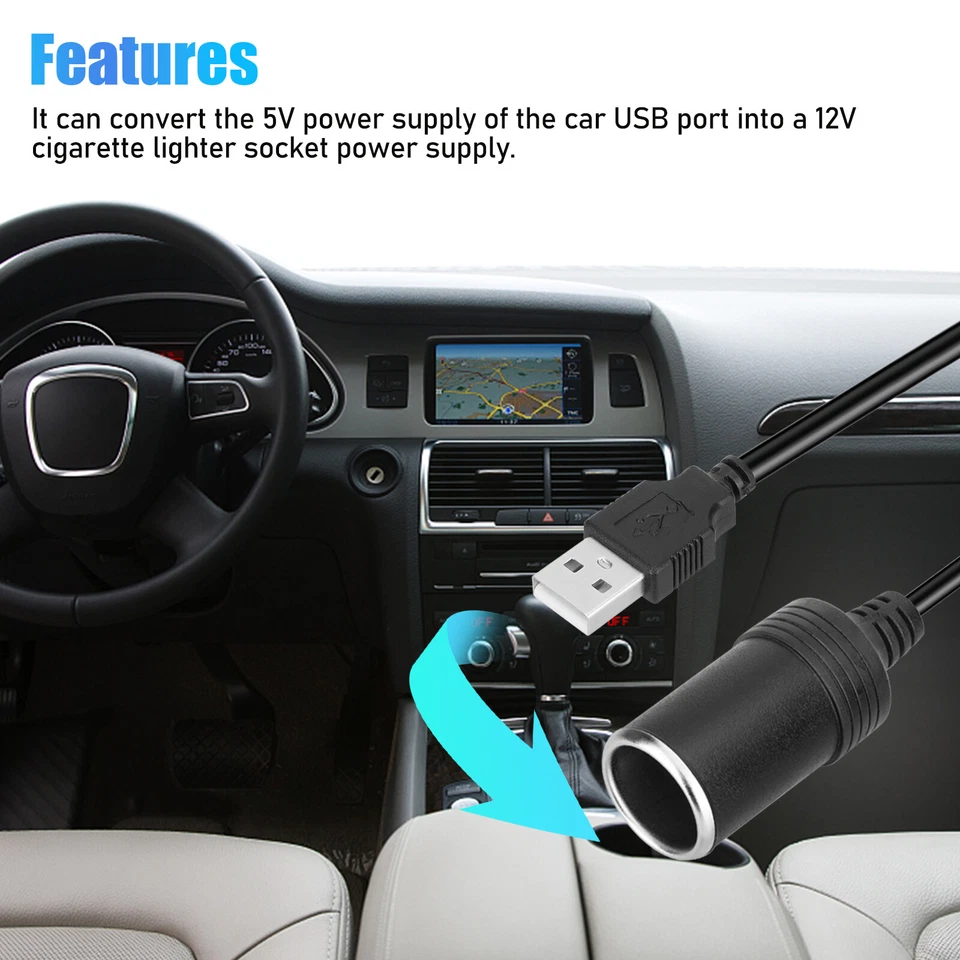 USB To 12V Car Cigarette Lighter Female Socket Converter Adapter Cable Connector - Image 4 of 4