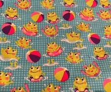 Swimming Frogs, Cotton Fabric, Fat Quarter, FQ 18" Long x 21" Wide