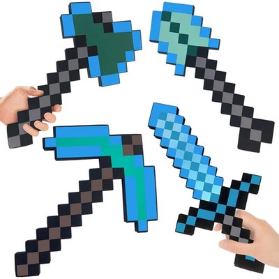 4 Pack EVA Foam Sword, Axe, Pickaxe and Shovel, Kids Role Play Toys for Hallo...