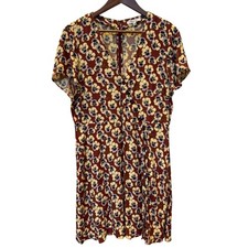 Madewell Burgundy Floral Print Short Sleeve Mini Dress 12 Fall Garden Party Boho