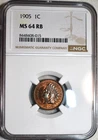 NGC MS-64 RB 1905 Indian Head Cent, Glossy, Red-Brown specimen!