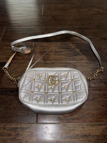 Gucci Metallic Calfskin Matelasse Studded Small Pearly Bag