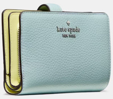 Kate Spade Medium Bifold Wallet Aventurine Blue Pebbled Leather KN750 NWT 199