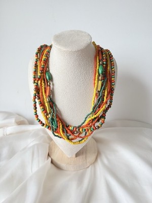 Boho Statement Halskette 50cm Mehrreihig Perlenkette Ethno Stil Bunt Herbst