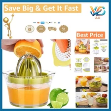 Green Manual Citrus Juicer Lemon Orange Squeezer with Measuring Cup Grater