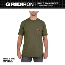 Men'S X-Large Green GRIDIRON Cotton/Polyester Short-Sleeve Pocket T-Shirt