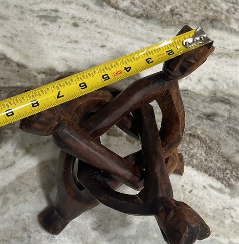 Vintage Afrikanische Holz handgeschnitzt 3 Mann Einheit Skulptur Verriegelung Kunst Pflanzenständer - Bild 16 von 19