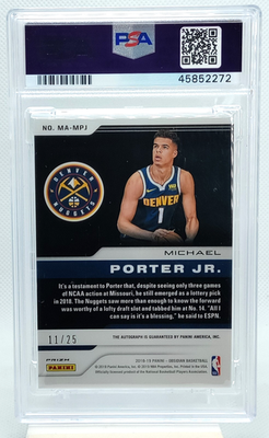 25 Michael Porter Jr PSA 9 ROOKIE AUTO 2018-19 Obsidian Matrix 