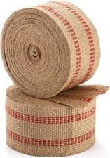 2Pcs 3.5" x 10 Yards Jute Webbing for Upholstery Burlap Ribbon with Red Stripes