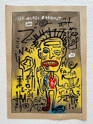 Jean-Michel Basquiat Zeichnung (handgemacht) antikes Papier signiert und vers...