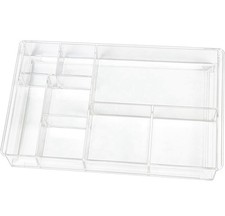 Clear Plastic Desktop Organizer with Multiple Compartments 13.8 x 8.6 x 1.8 Inch