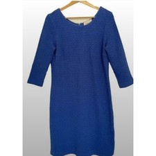 Ganni Shift Dress $150 Cobalt Solid Blue Textured Anthropologie Cotton Medium M1