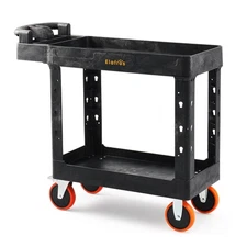 Heavy Duty Plastic Utility Cart 41.3 x 17 Inch - Ergonomic Handle Work Cart S...